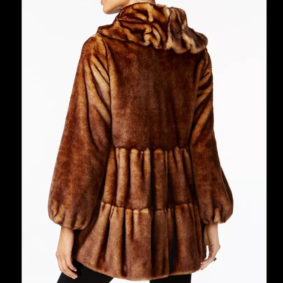 💥SHOWSTOPPER💥VINTAGE 1940s STYLE FAUX MINK FUR COAT in WHISKEY - Picture 5 of 10